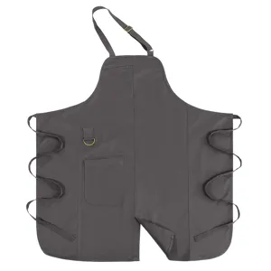 Delantal largo profesional con diseño de pierna dividida y bolsillos para cocina y hostelería.