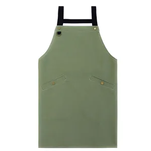 Pure Cotton Kitchen Apron With Pockets Adjustable Straps Solid Color Cooking Baking Chef Apron For Women Men