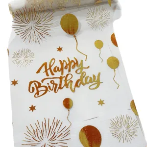 Camino de mesa de tul estampado en oro para fiesta de cumpleaños y decoración de fondo.