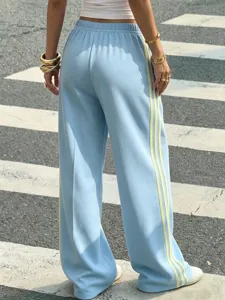 Y2K casual long pants high waist loose trousers light blue detail back view street style