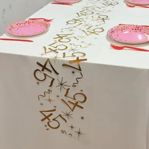 Chemin de table transparent 45 ans anniversaire dore decoration de fete elegante