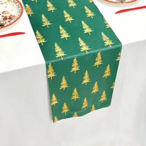 Camino de mesa con estampado de árbol de navidad verde decoración de comedor rectangular