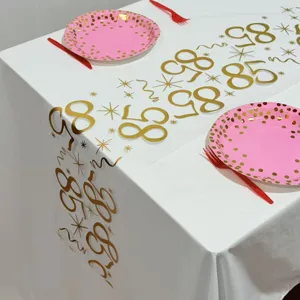 Chemin de table anniversaire 85 ans or tulle blanc décoration fête événement table.