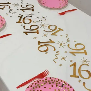 Chemin de table anniversaire 16 ans or tissu mesh décoration de table blanc fête