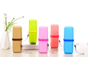 Tragbare Reise-Zahnbürstenbecher Aufbewahrungsbox, bunte Plastik-Waschbox Detailansicht.