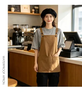 Delantal de lona impermeable con bolsillos para cocina café restaurante cocina trabajo marrón