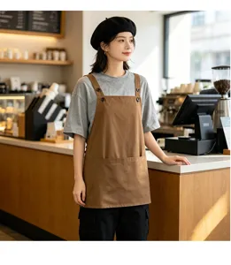 Delantal de cocina marrón profesional de lona para cafetería, restaurante y ropa de trabajo.