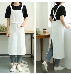 Cross-border cotton linen apron Japanese style cafe floral bib workwear white solid color