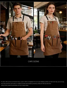Delantal de trabajo de lona gruesa con múltiples bolsillos, delantal duradero para café y taller.
