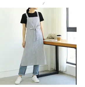 Stylish cotton linen striped apron for kitchen cooking, cafe work, and florist daily use.