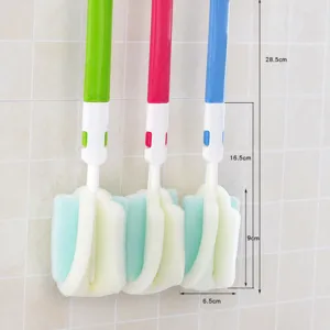 Cepillo de limpieza de tazas de mango largo de plástico con doble esponja, herramienta útil.