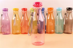 Colorful plastic water bottle 550ml portable soda bottle shape sports cup with strap