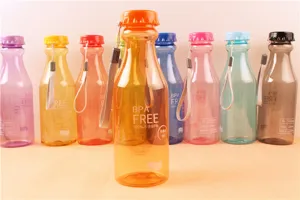 Colorful plastic water bottle 550ml, BPA free portable sports cup with strap for outdoor.