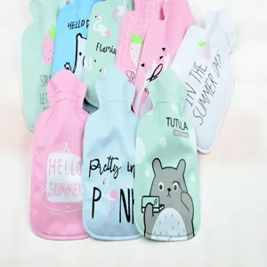 Cute cartoon water-filled hot water bottle, soft hand warmer pouch with lovely print designs.