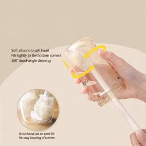Brosse de Nettoyage Longue pour Tasses en Plastique PP et TPE avec Poils Flexibles pour Bouteilles et Fentes de Verre Outil de Cuisine