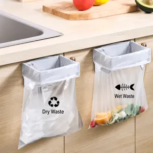 Japanese foldable trash can for cabinet door wall-mounted plastic bag holder kitchen rack