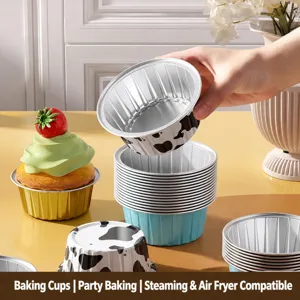Disposable aluminum foil baking cups for cupcakes and air fryer heat resistant liners