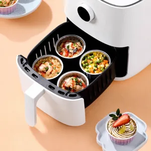 Disposable aluminum foil cups for air fryer, high temperature resistant baking cups for cakes and food.