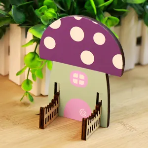 Wooden mushroom house phone holder desktop ornament cute cartoon design for table decor