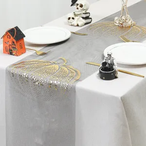 Camino de mesa Halloween gris oro calabaza tela mantel fiesta decoracion hogar detalle