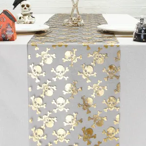 Camino de mesa de Halloween calavera de oro tela de malla decoración fiesta hogar