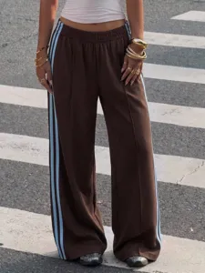2026 autumn new Y2K retro high waist elastic drape casual wide leg pants with side stripes.