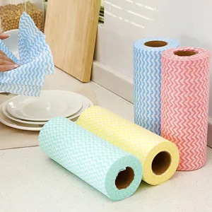 Lingettes de nettoyage de cuisine jetables rouleau de chiffons motif vague multicolore