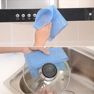 Chiffon de nettoyage de cuisine non tissé ondulé bleu, lavette jetable absorbante.