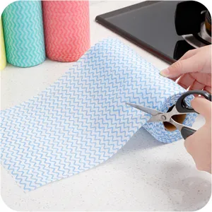 Rouleau de chiffon de nettoyage jetable en non-tissé de cuisine, torchon motif vague.