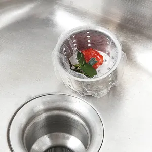 Disposable kitchen sink strainer mesh bags anti-clogging garbage filter for food waste.