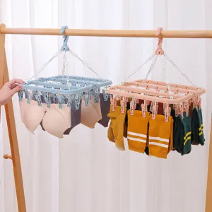 Household Plastic Clothes Drying Rack Multi Clip Windproof Sock Underwear Hanger Folding Balcony Laundry Drying Tool