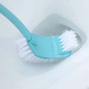 Long handle double-sided toilet brush with soft white bristles for deep bathroom cleaning.