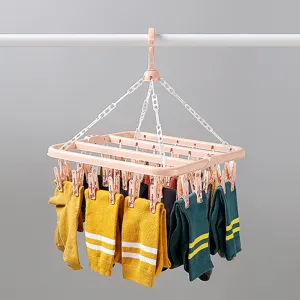 32-clip plastic clothes drying rack household multi-functional anti-wind sock hanger