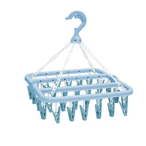 32 clips plastic folding clothes drying rack laundry hanger for socks and underwear use