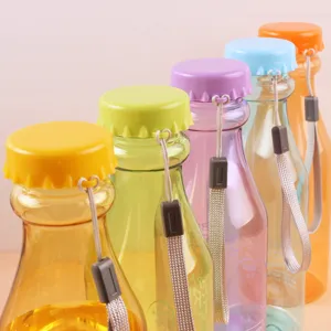 Candy color plastic water bottle soda shape portable sports drinking cup with lanyard 550ml