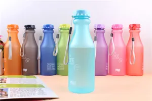 Candy color matte plastic water bottle, portable sports cup 550ml, stylish soda shape design.