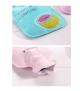 Cute cartoon water injection hot water bag detail view, soft portable hand warmer for students.