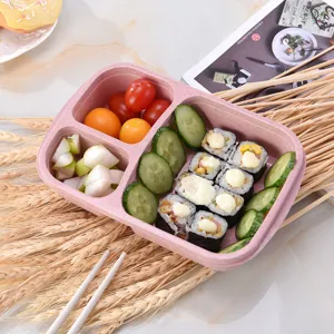 Eco-friendly wheat straw bento box with partitioned compartments for healthy meal prep.