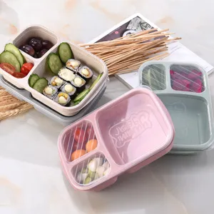Wheat straw bento box multi compartment lunch box eco friendly food container square fast food