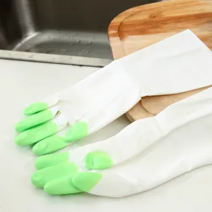 Guanti da cucina impermeabili bianchi per la pulizia domestica, guanti in gomma resistenti e pratici.