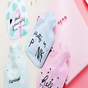Cute flamingo print hot water bag set, soft portable warm hand bag for winter daily use.