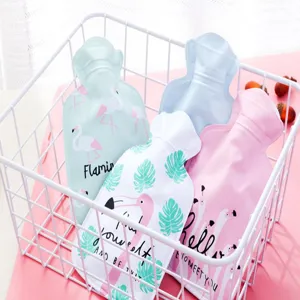 Cute cartoon flamingo print hot water bag portable winter hand warmer comfortable soft pouch