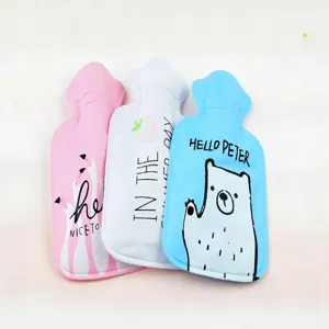 Cute cartoon hot water bottle set, soft winter hand warmer with lovely print designs.