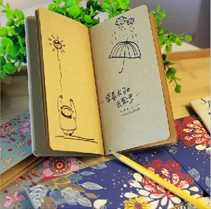 Creative kraft portable notebook with blank inner pages, cute hand-drawn illustrations for daily use