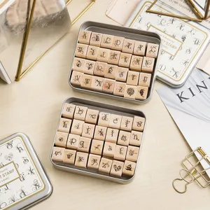 DIY Wooden Alphabet Stamp Set with Metal Tin Case Calligraphy Letters Craft Journaling