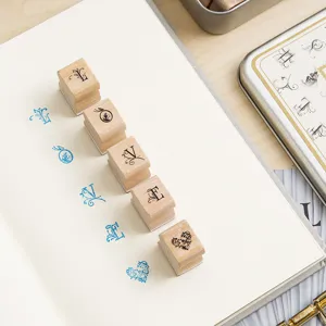 Wooden DIY alphabet letter stamps set with metal storage box for craft scrapbooking