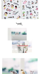 Cute cartoon cat transparent PVC stickers aesthetic decorative journal scrapbooking 6pcs