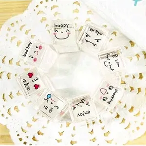 Korean Somssi crystal mini planner stamp set with cute expressions, 8 pieces, perfect for journaling.