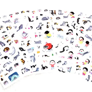 Cute cat transparent PVC decorative stickers, 6 sheets set for journaling and crafts.