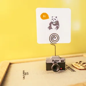 Vintage wooden desktop memo clip creative stationery cute camera design card holder stand decor